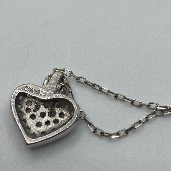 STERLING & Clear / White Cz Puffy Heart Necklace 18” Chain / .5” Pendant - Picture 7 of 10